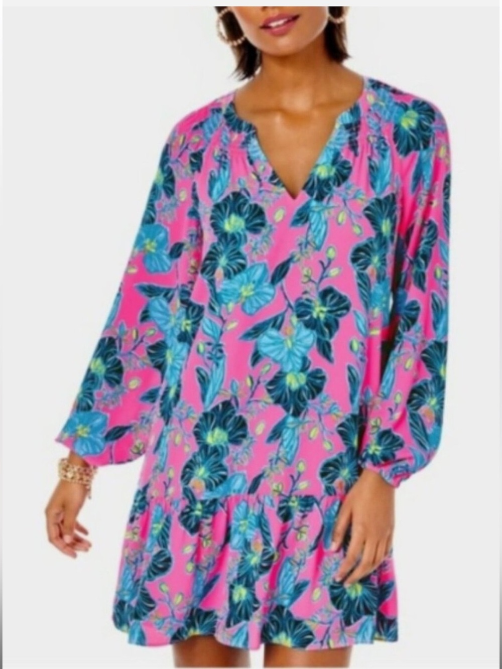Lily Pulitzer Lucee Long Sleeve Dress Pink Isle Blooming For You Vacation